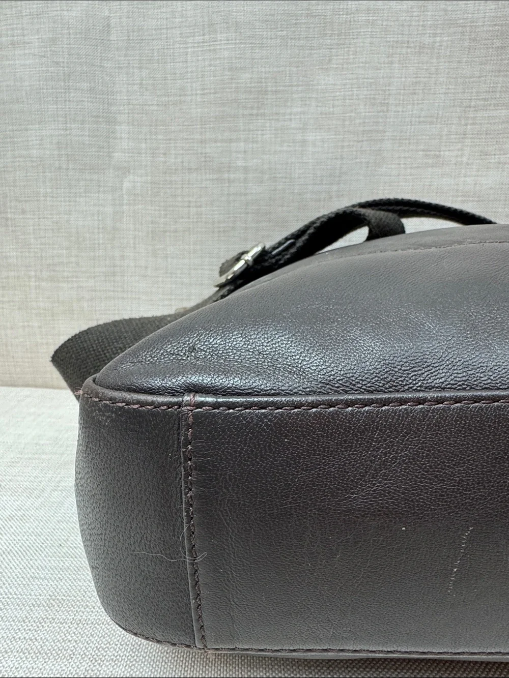 Cole Haan Dark Brown Leather Messenger Bag with Adjustable Strap